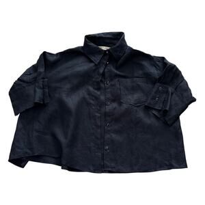 Cacharel Paris Black Linen Cropped Shirt
